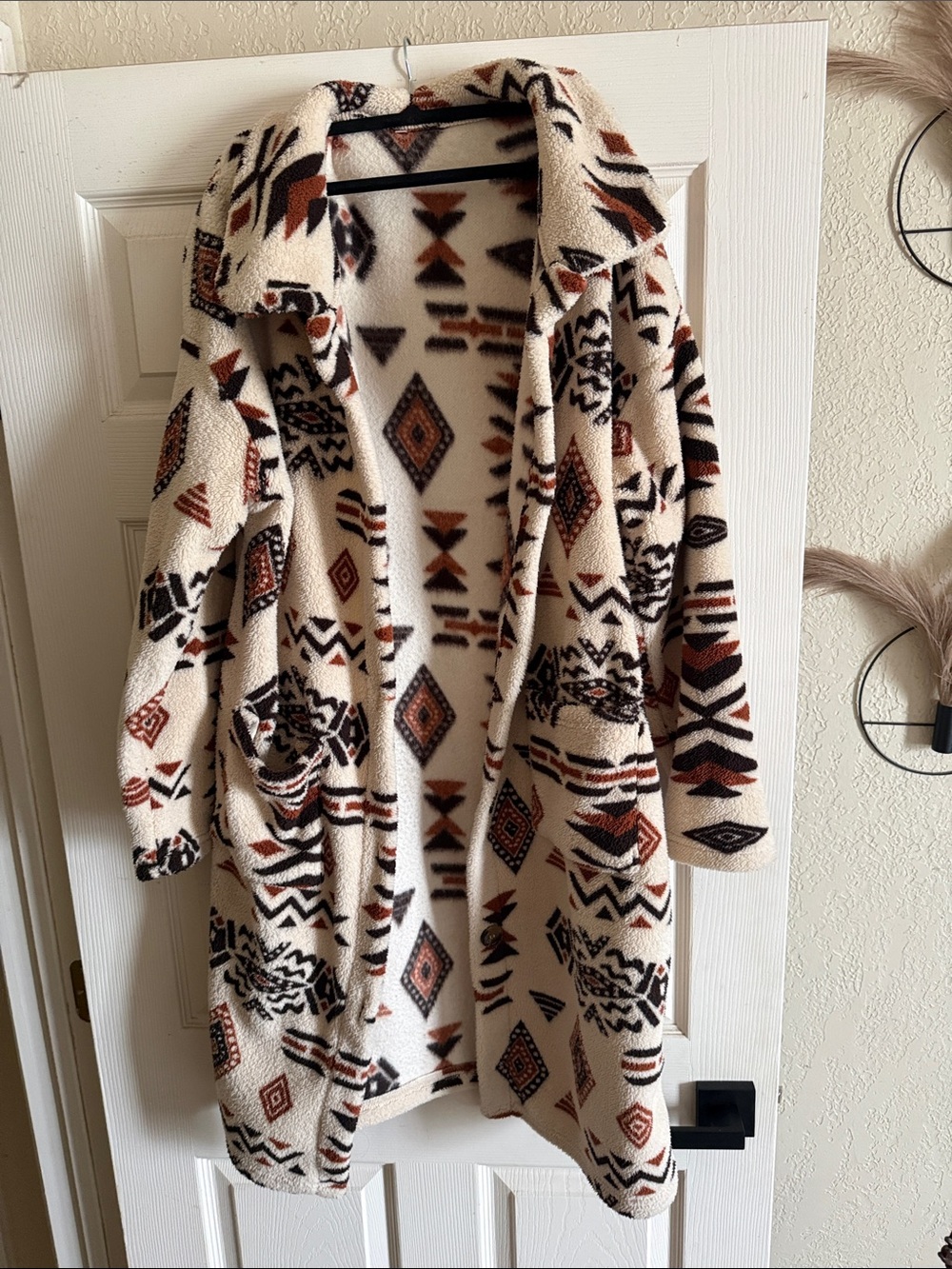 Cozy Cream Aztec Open-Front Sherpa Cardigan